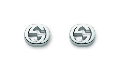 Rosas 1945 GUCCI Orecchini a bottone con G ad incastro in argento 925 rodiato